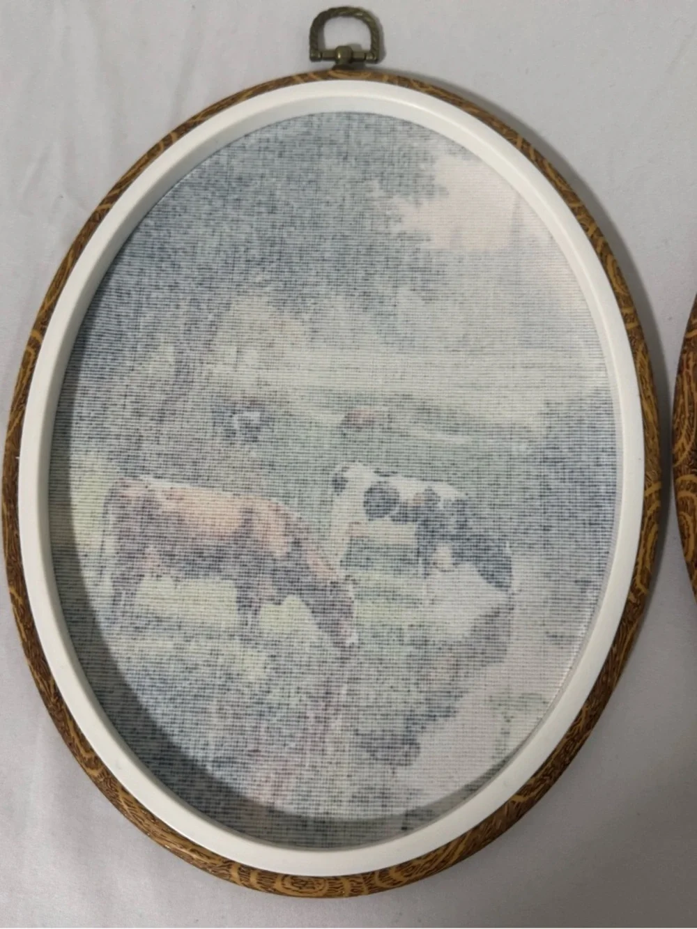 Paintings of (2) Pastoral Country Landscape Scenery Wall Art Decor Cows Oval EUC